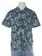 H&M Camicia Da Uomo Xl Extra Large Manica Corta Verde In Cotone Regular Batik