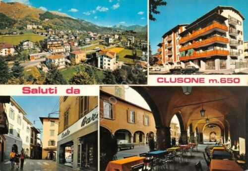 Cartolina clusone vedute bar - clusone,