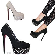 SCARPE donna DECOLLETE SCAMOSCIATE borchie STRASS  tacchi alti PLATEAU COD.641