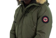 Giubbotto Uomo Parka Trapuntato Cappuccio Pelliccia Tinta Unita VERDE Taglia S