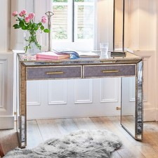 Console Tavolo Specchio 2 Cassetti Credenza Grigio Velluto Maniglie Oro Metallo