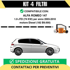 Kit 4 Filtri Tagliando per ALFA ROMEO 147 1.9 JTD 74 kw Diesel 2003-2010