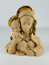 Statua Madonna Con Bambino Scultura Busto In Terracotta E Oro Anni ‘50