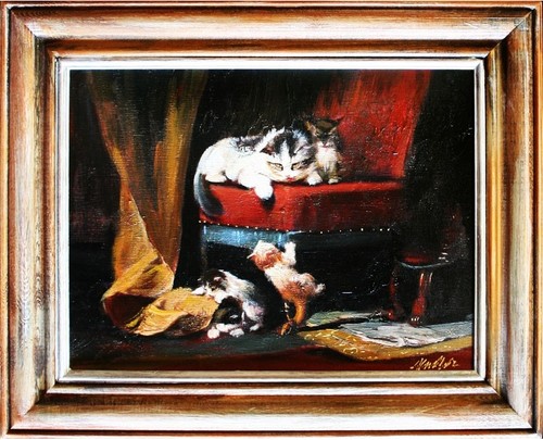 Gatti dipinto olio mano - -,