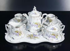 ⚜️ SERVIZIO CAFFÈ TETE A TETE PORCELLANA VASSOIO 2 TAZZINA CAFFETTIERA EPOCA