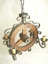 Lampadario lampada in ferro battuto e LEGNO RUOTA