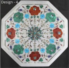 Tavolo angolare centrale marmo bianco antico 12'' intarsiato lapislazzuli malachite ij