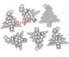 2pz ciondolo charm albero di Natale  metallo smaltato con strass 22x20mm