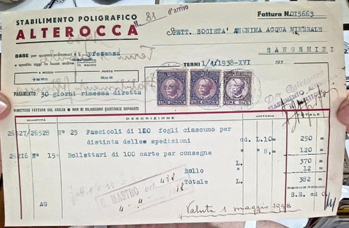 Fattura stabilimenti alterocca - stabilimenti,