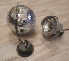 Palla a specchio rotante motorizzata, completa di faretto occhio di bue e laser 