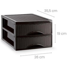 Cassettiera Organizer Effetto Rattan 2 Cassetti Wenge 26 x 35 x 19 cm