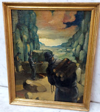 DIPINTO -PRIMI '900 ' MINATORI ALL'INTERNO DI UNA CAVA ' OLIO