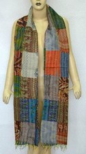 Sciarpa Stola In Seta Kantha Patchwork Vintage Reversibile Etnica Per Donna