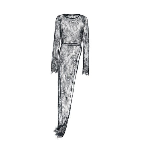 Abito maxi nero pizzo - maxi,