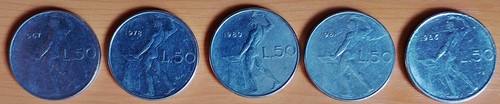 Monete italiane 50 lire - monete,
