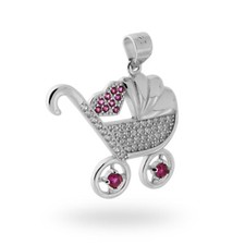 Ciondolo Culla Baby Bebè in Argento 925 e Zirconi nascita bambina neo mamma