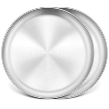 Pizza Pan Set of 2, Stainless Steel Pizza Tray, Round Pizza Plate For Pie Coo...