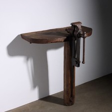 Mensola da Lavoro Antica Rovere Ferro Battuto Italia XX Secolo Originale