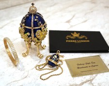 Royal Collection Faberge Uovo Imperiale PIÙ Ciondolo Uovo Faberge Oro Swarovski