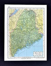 c 1925 Enciclopedia Britannica Mappa - Maine - Augusta Portland Bangor Ellsworth