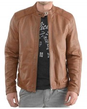 Giacca pelle uomo nuova vera pelle di agnello cappotto biker moto racer caffè slim M684