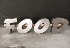 Scritta "FOOD" vecchia insegna LETTERE inscatolate METALLO illuminazione NEON  