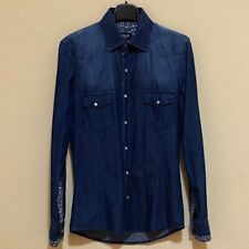 OVER-D Camicia Manica Lunga Floreale Fiorito Denim Jeans Ragazzo Casual Urban