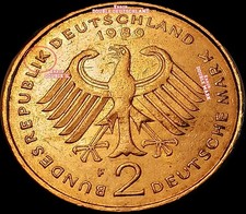 Moneta rara 1989 errore 2 marchi tedeschi Germania Ovest - doppio colpo