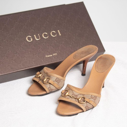 Gucci mules firmato tela pelle - gucci,