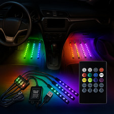 STRISCIA INTERNI AUTO 36 LED APP RGB LUCI VANO PIEDI ATMOSFERA AMBIENTE USB 5V