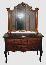 Comò cassettiera in legno con specchiera e piano in marmo - antiquariato