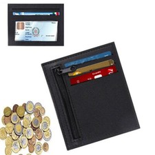 Portafoglio porta carte di credito in pelle da uomo nero slim verticale sottile