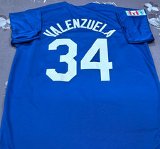 Maglia VINTAGE Fernando Valenzuela #34 Dodgers Throwback Royal cucita cucita.