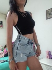 crop top  donna Corto Crop Nero XS Terranova Costine Canotta