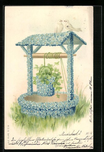 Fontana fiori con colombe - di,
