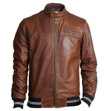 Giacca pelle uomo marrone