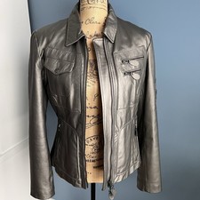 Giacca Moto Donna Pelle Metallizzata by Biscote Grigio Trapuntata Cerniera - Small