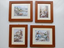 Quattro quadri con paesaggi, riproduzioni di acquerelli, cornice in ciliegio [4]