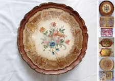 VASSOIO in LEGNO DECORATO e LACCATO , forma TONDA cm 38 e altri, vendita singola