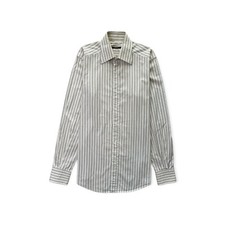 Camicia GUCCI uomo S righe bianco grigio beige cotone manica lunga Pre Owned