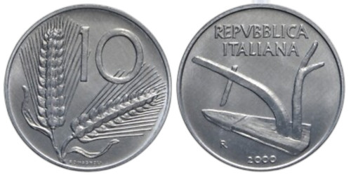 Lire 2000 aratro - e, spighe