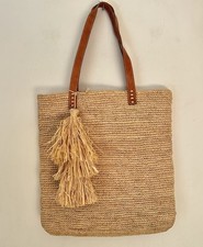 Borsa Mar Y Sol 'Carolina' in pelle di rafia intrecciata marrone chiaro con manico taglia OS