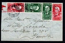 SOMALIA ITALIANA, BUSTA 1937, SASS. ETIOPIA 3+5, MOGADISCIO x GENOVA