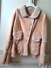 Montone naturale rosa ricamato donna taglia M 42 usato poco bellissimo