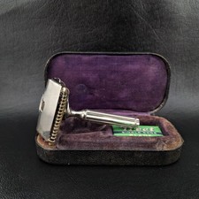 Set rasoio di sicurezza vintage GEM con custodia testa quadrata meno comune brevettato 1912