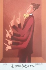 FRANCO FORTUNATO 30x20 serigrafia su cartone " Il professore " scuola insegnante