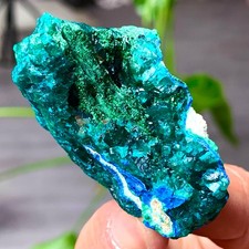 Emerandina dioptasi verde naturale 52G + pietra preziosa azzurra grappolo minerale esemplare