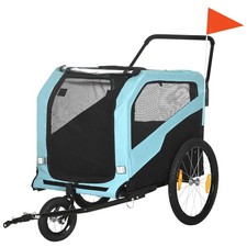 PawHut Passeggino Bici per Cani 2 in 1 con 2 Ingressi e Tasche Portaoggetti Blu