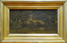 ANONIMO PAESAGGIO CON CACCIATORE olio su tela applicata su tavola XIX sec. cm. 2