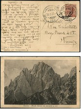 STORIA POSTALE 1923 CARTOLINA PER VICENZA ANNULLO AMBULANTE TARVISIO-VENEZIA 204